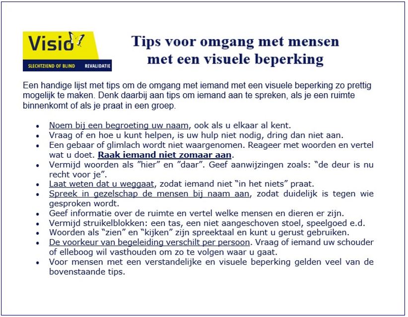 Tips omgang met mensen met een visuele beperking