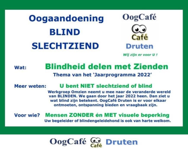 Flyer OogCafé thema Bleindheid delen met Zienden